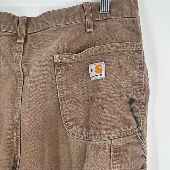Carhartt Men’s FR jeans Cargo 36 x 32 Tan Brown Worn Electrical Construction - Picture 2 of 13